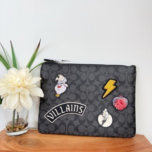 NWT Disney X Coach Large Pouch In Signature Canvas With Patches‎ - Picture 1 of 6